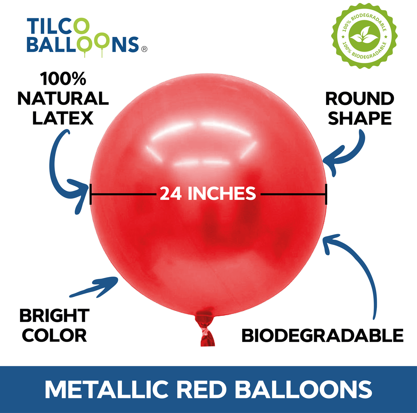 24 inches metallic red balloons