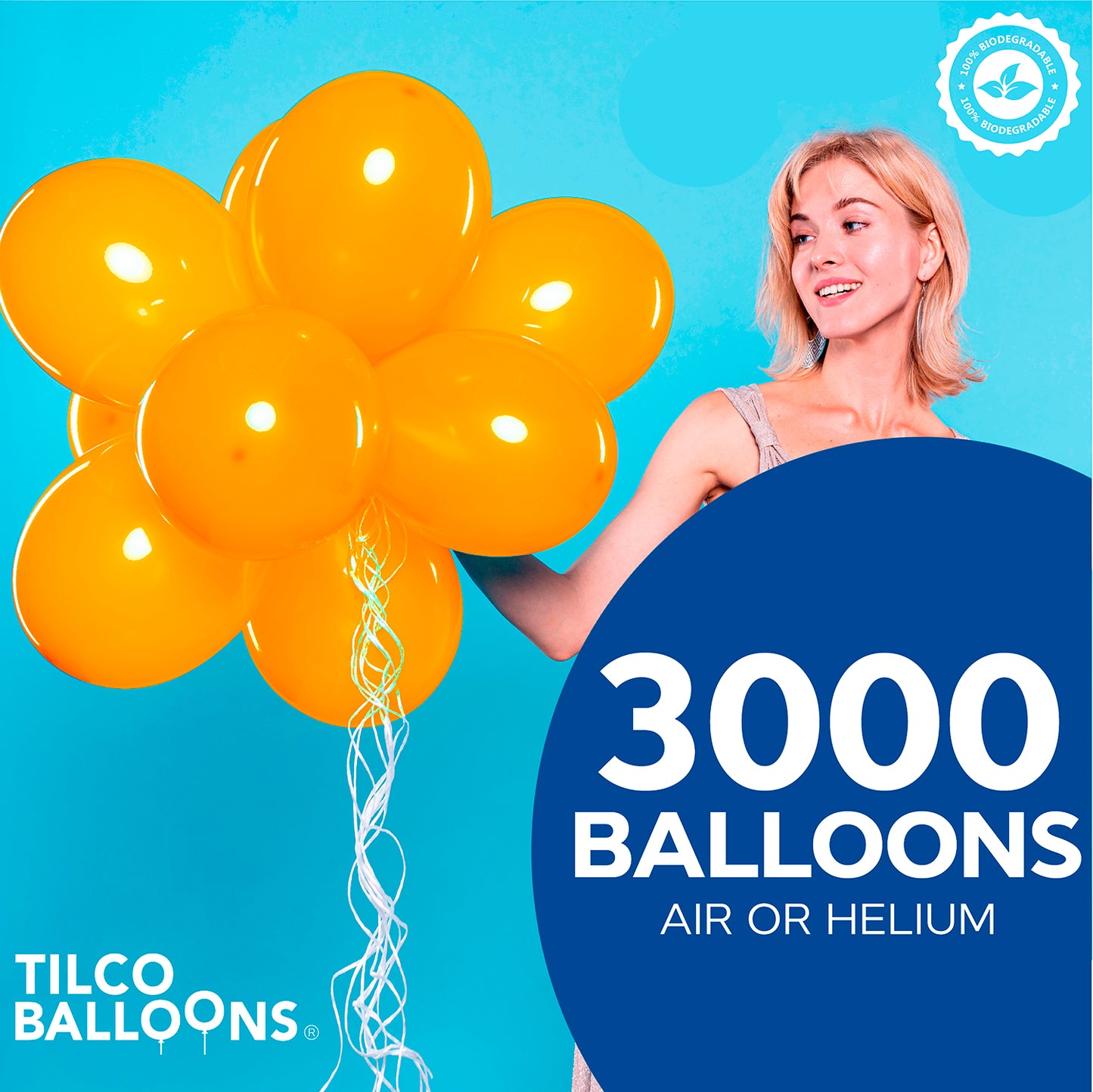 3000 bright orange balloons for air or helium