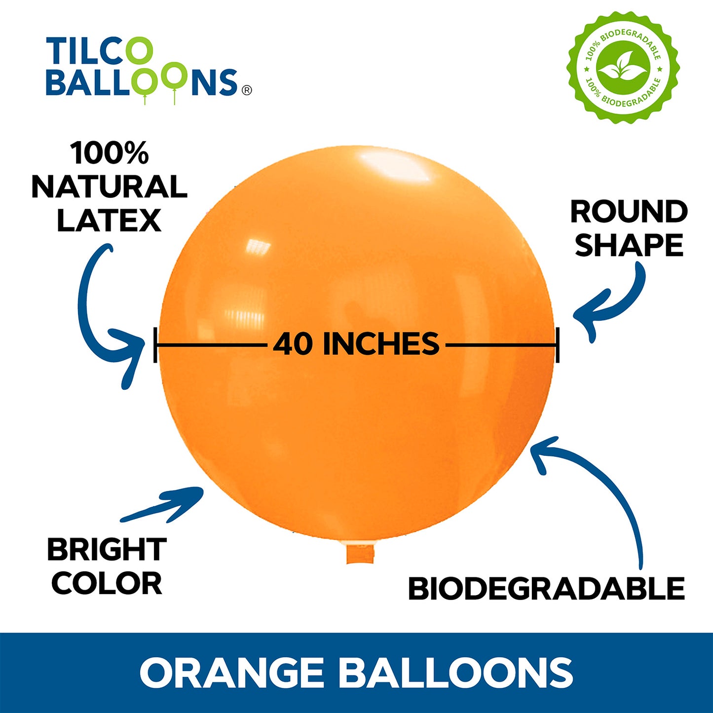 40" Bright Orange Biodegradable Balloons description