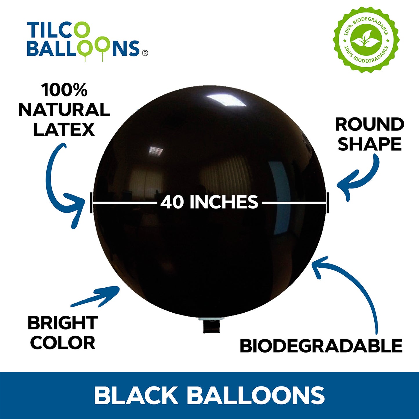 40" Jet Black Biodegradable Balloon Description
