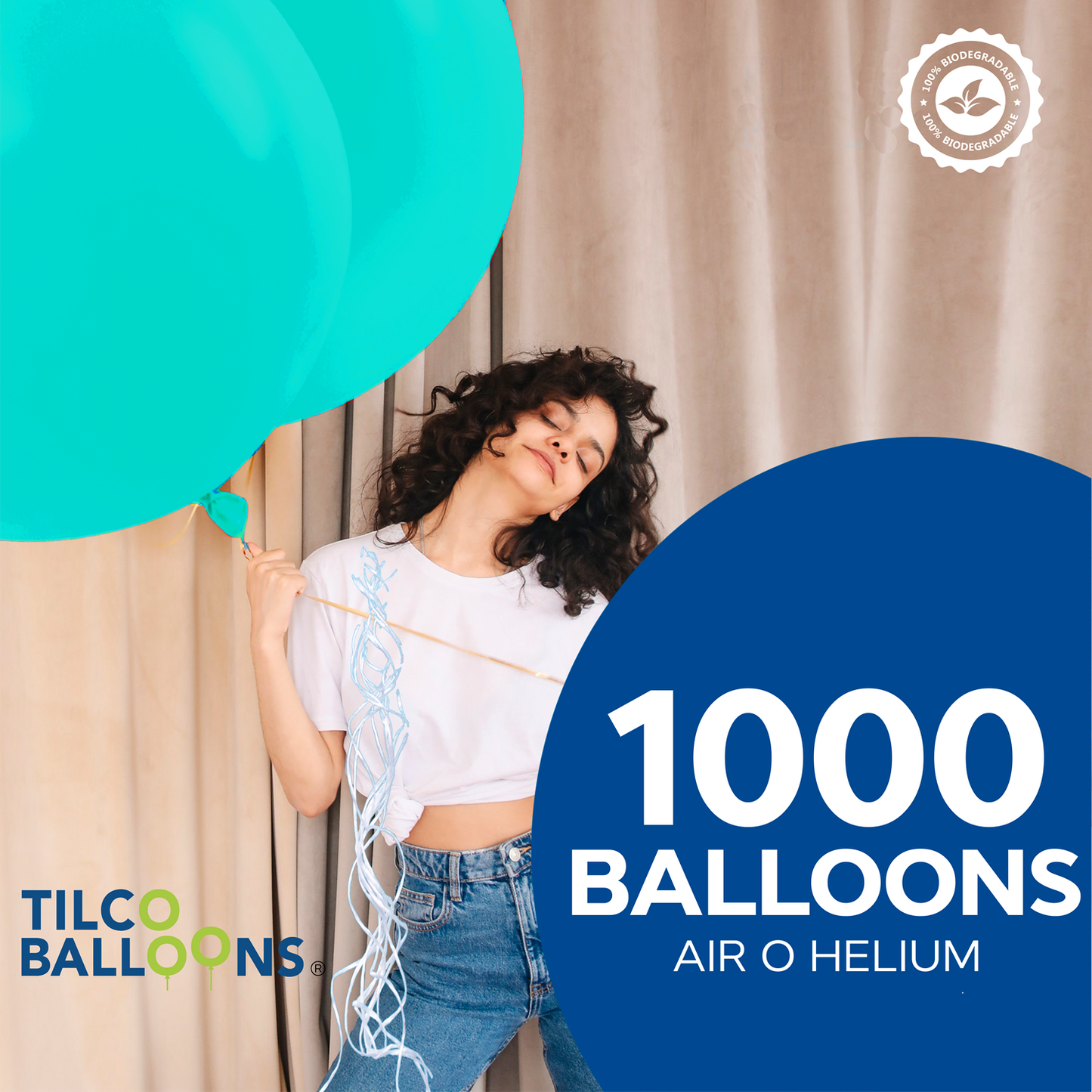 1000 Turquoise Balloons for air or helium