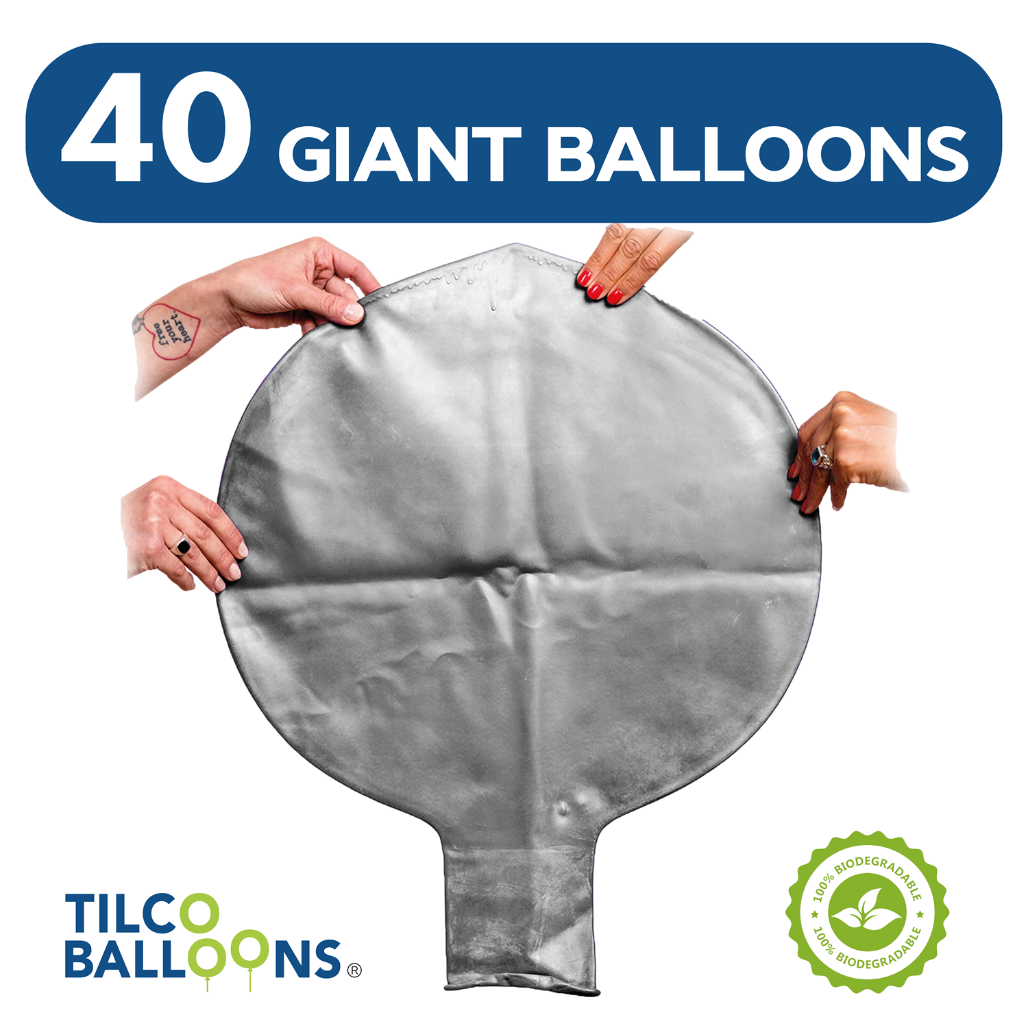 40 Silver Balloons for air or helium