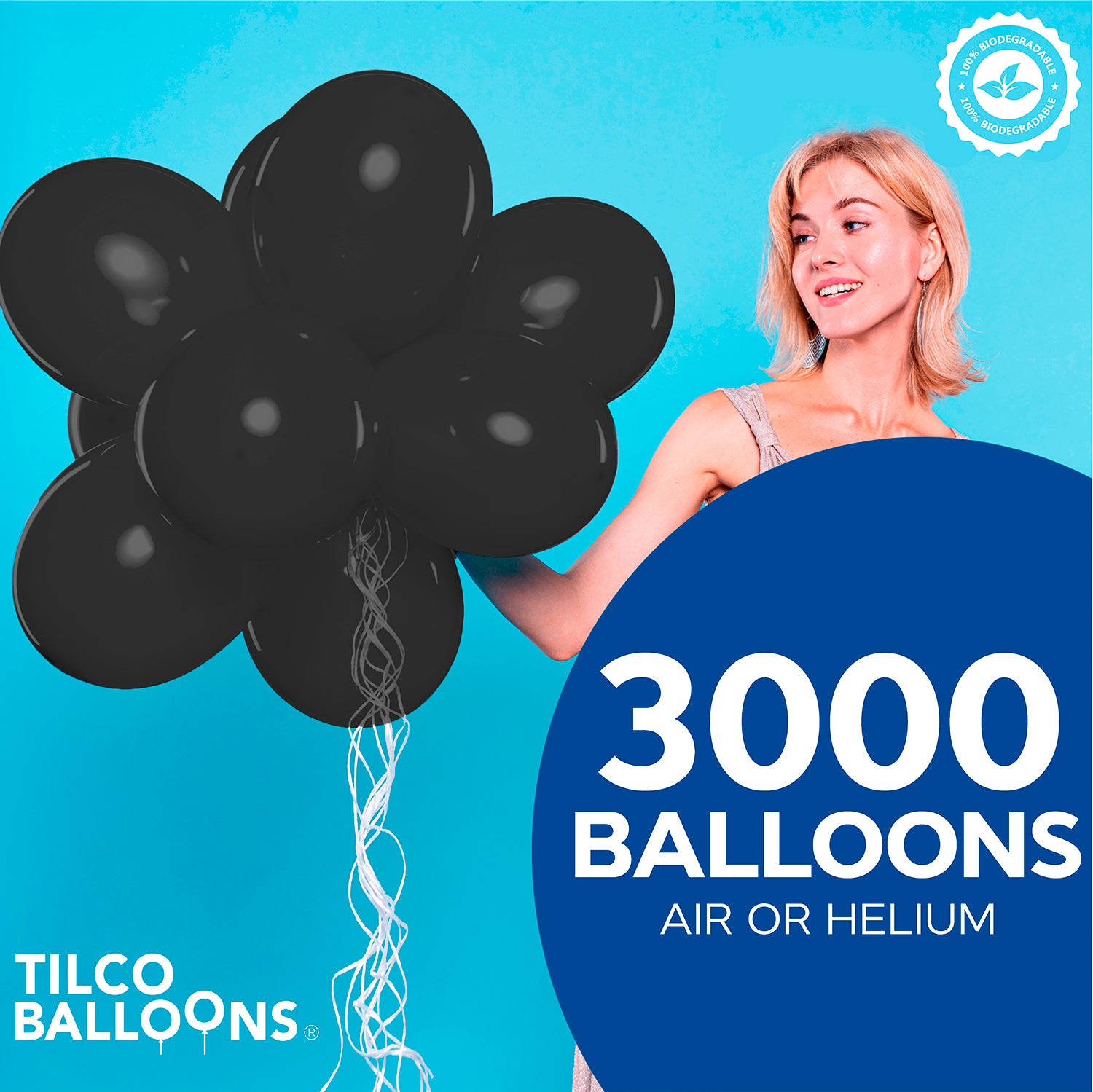 3000 jet black balloons for air or helium