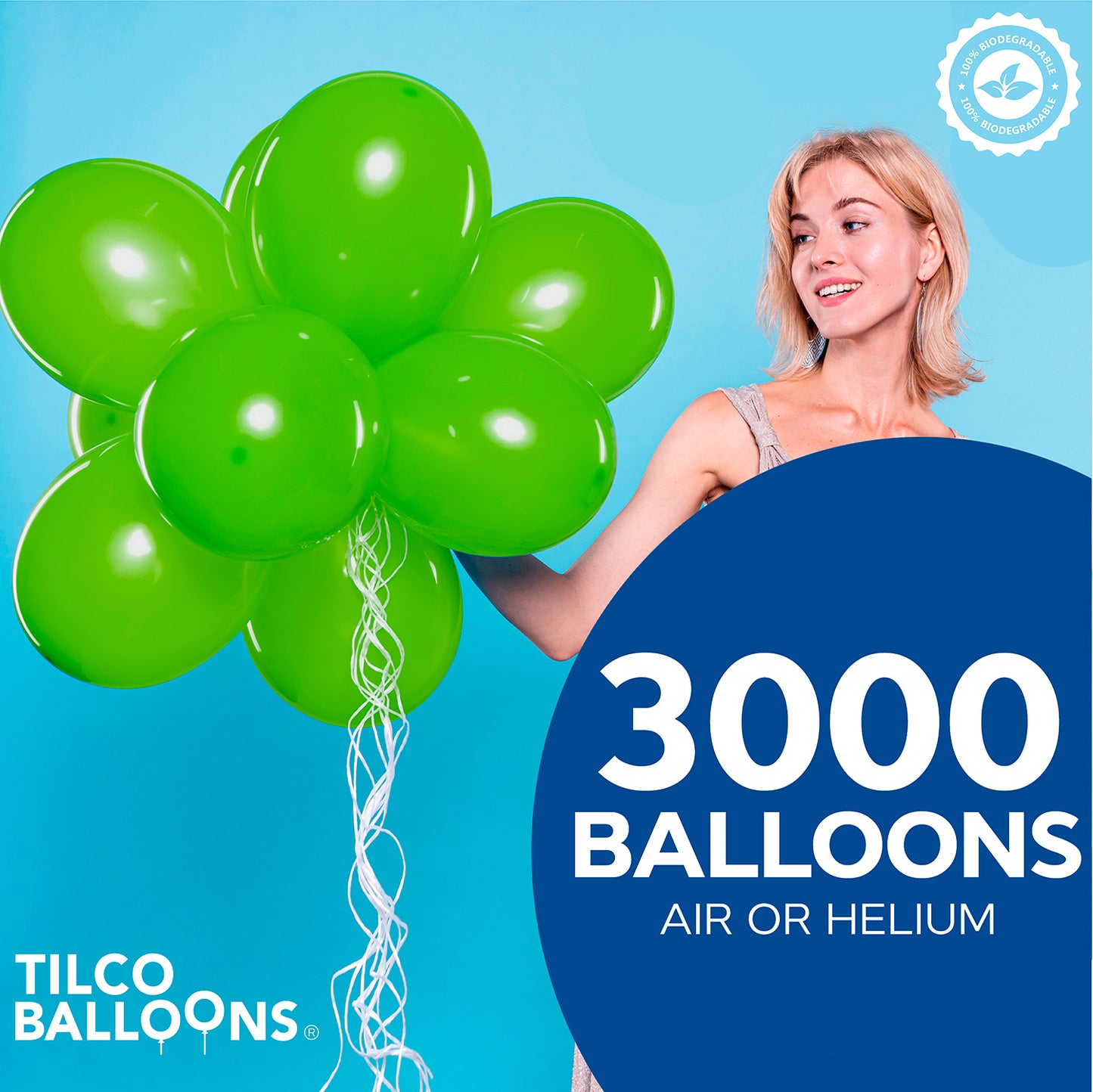 3000 lime green balloons for air or helium